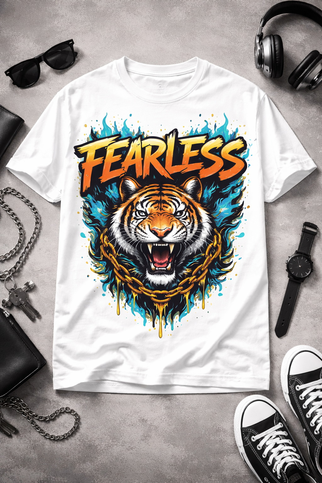 Unisex Terry Oversized Fearless Tiger Oversized T-ShirtTee